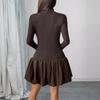 Long-sleeved Dress for Women 2025 Autumn New Turtleneck Solid Color Slim Fit Styling Base Dress