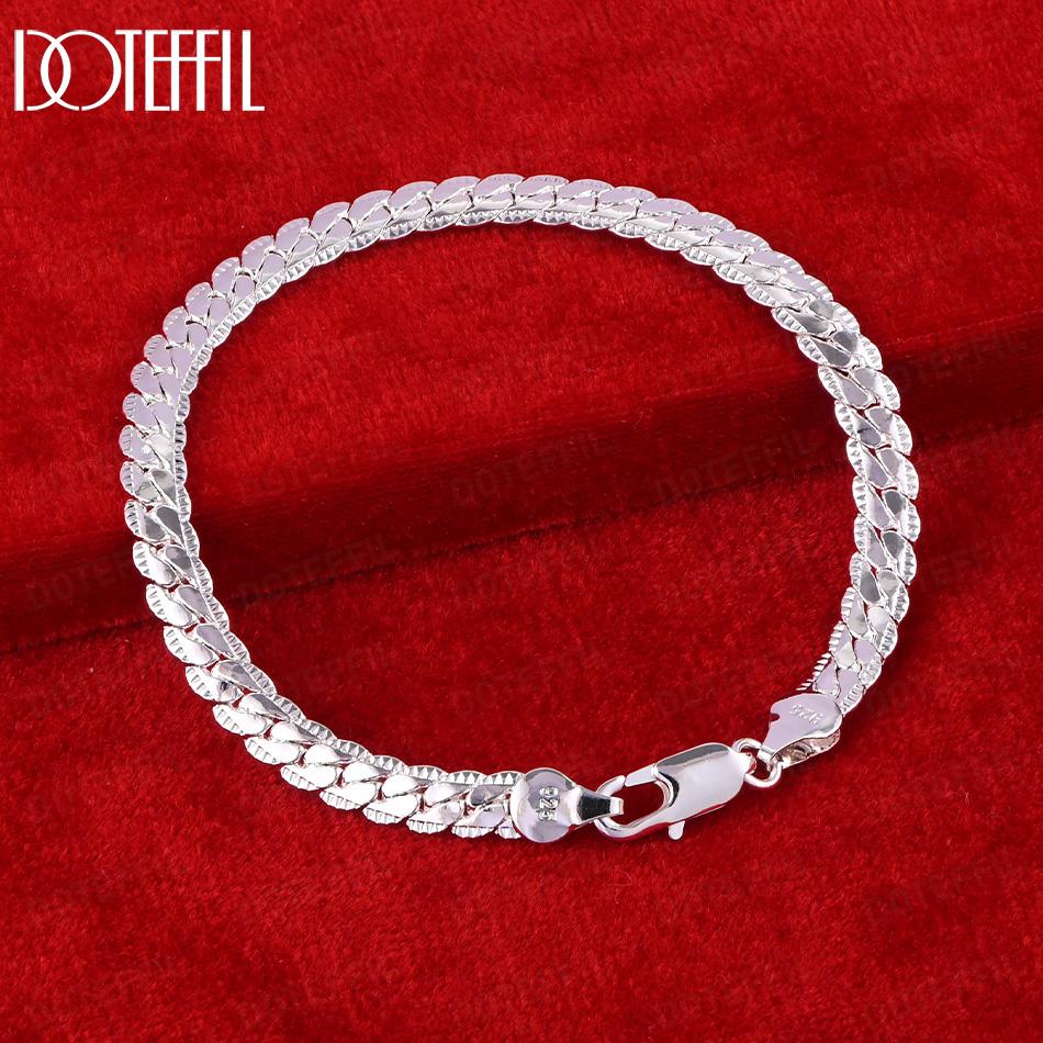 925 Sterling Silver 6mm Side Chain 18/19/20cm Bracelet Wedding Jewelry