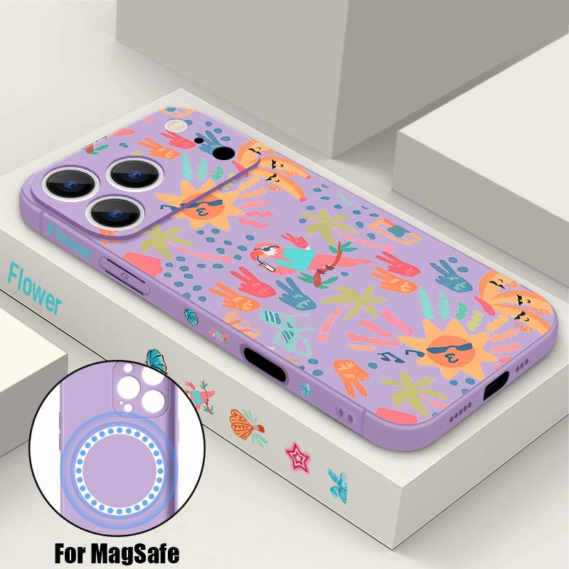 

Magnetic For Magsafe Phone Case For iPhone 17 Pro Max 16e Air 16 15 14 13 12 Pro Max 11 Cartoon Creative Print TPU Lanyard Cover iPhone 15