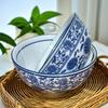 Blue & White Ceramic Tableware Set: Large 4-Piece with Rice and Small Soup Bowls, Plates for Farmhouse Dining.
