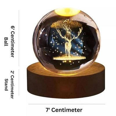 LED Deer Night Light with 3D Crystal Ball and Wooden Base, Decoration