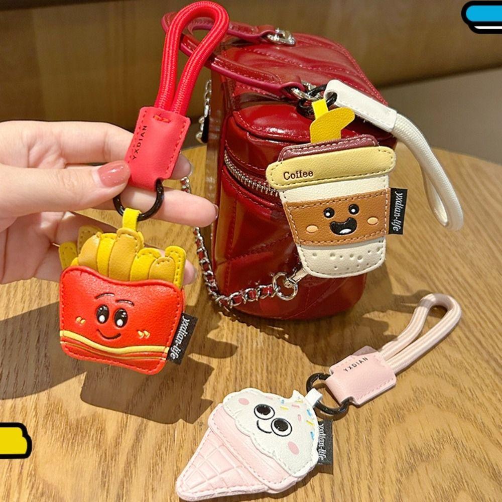 Funny Ice Cream Pendant French Fries Car Key Ring Fashion Coffee Cup Shape Keychain Bag Key Decor