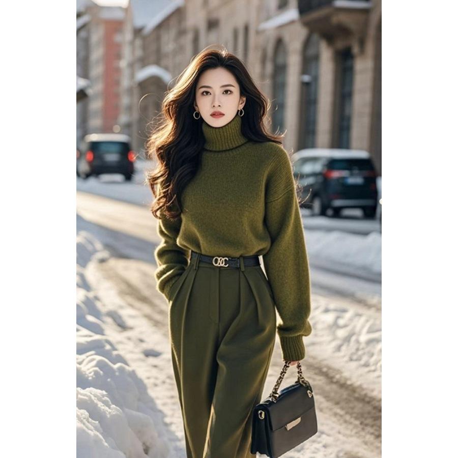 Women's 2025 Autumn/Winter High Neck Sweater & Slimming Pants Suit Set