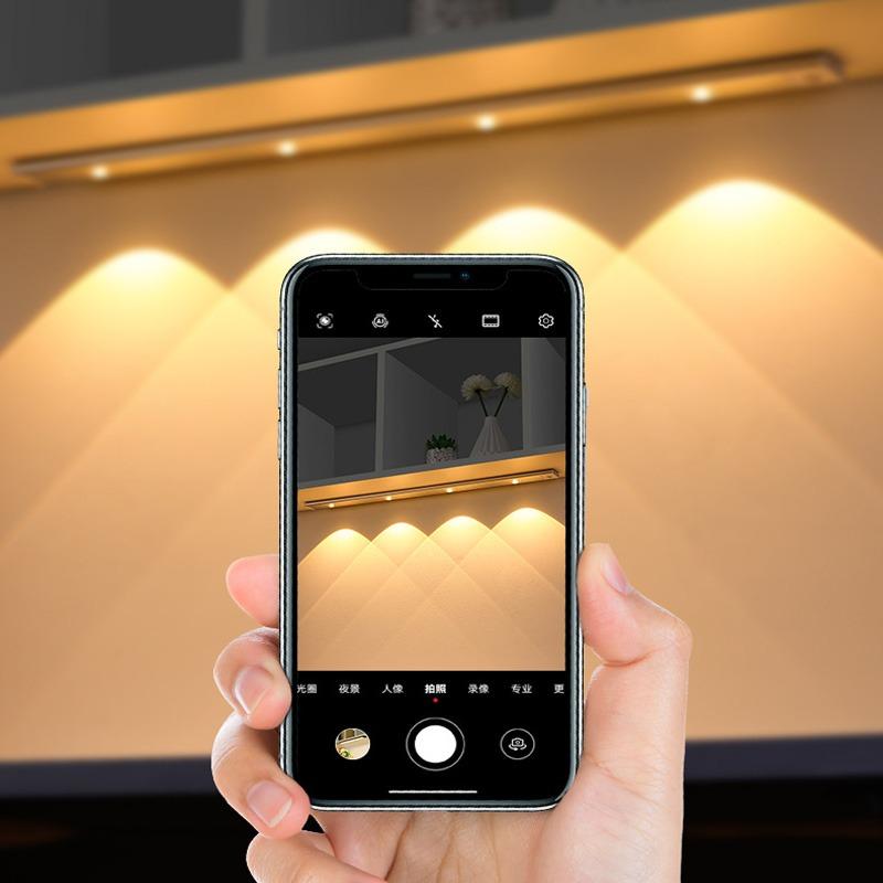 3 Color Dimmable Cat's Eye Strip LED Desk Lamp Motion Sensor Light USB Rechargeable Kitchen Closet Closet Lights