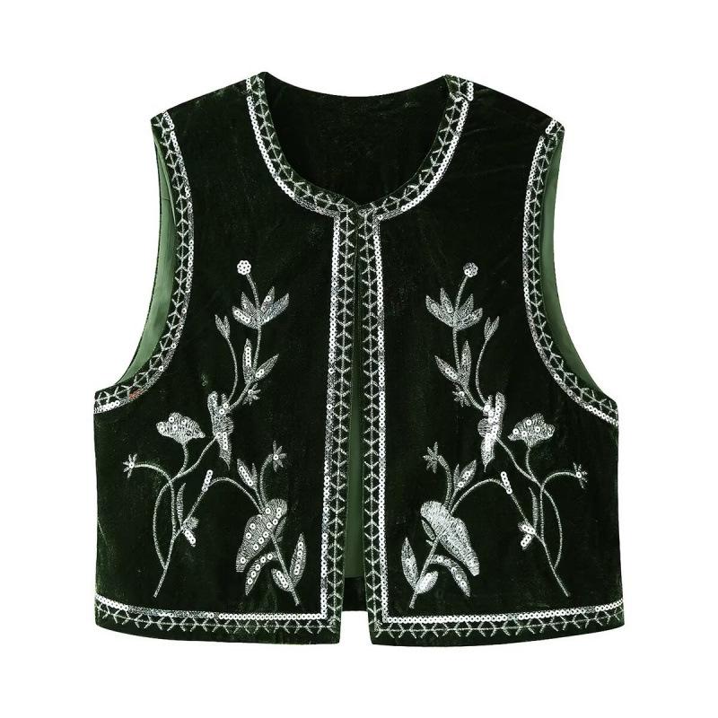 European American Women's Velvet Embroidered Sequin Vest