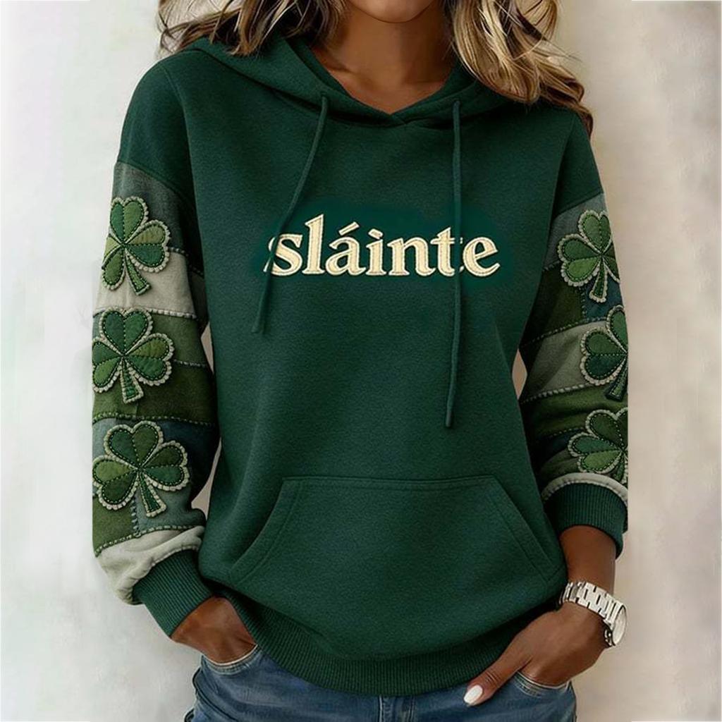 Women's Fashion Casual Long Sleeve Hooded St. Patrick's Day Print Sweatshirt