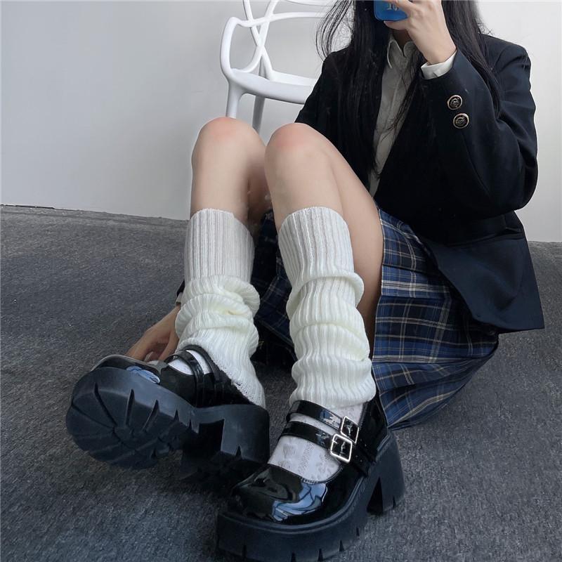 Solid Color Wool Knit Leg Warmers & Mid-Calf Japanese Lolita Thigh High Scrunch Socks