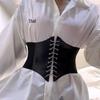 Women's Wide Corset Waistband with Tie-up Bow and Chain Embroidery