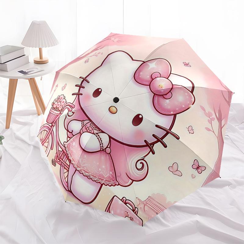 

1pc Hello Kitty Pink Bicycle with Basket - Outdoor Umbrella, Auto Open Close, Portable Folding Design, 8 Bone Iron Frame, Festival Gift for Fans, Trav