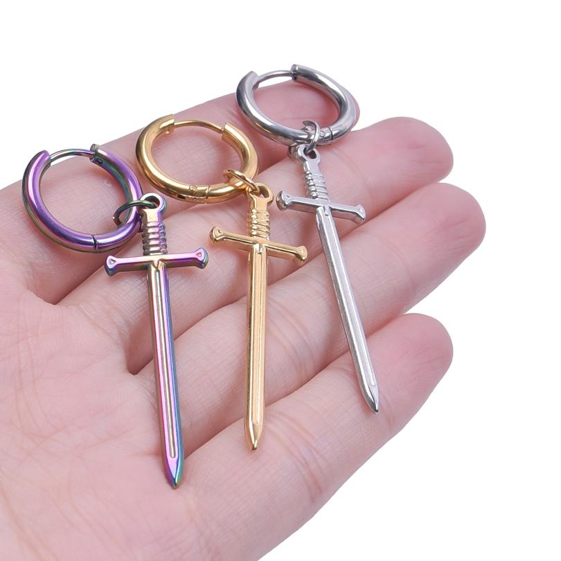 The Sword Earrings For Women/Men Accessories Vintage Jewelry Stainless Steel Hoop Ear Piercing Sabre Charm Goth Pendientes Gifts