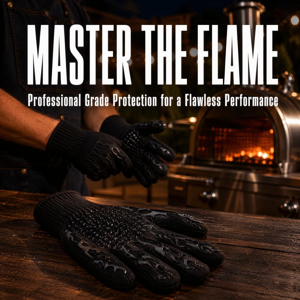 2PCS Outer Flame Retardant Yarn+Silicone BBQ Grilling Glove Oven Mitt Barbecue Grilling