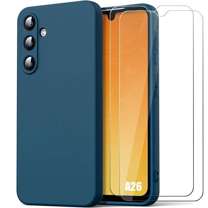 Coque de protection - BOOLING - Samsung Galaxy A26 5G - Silicone Antichoc - Bleu Marine - 2 Verres Trempés