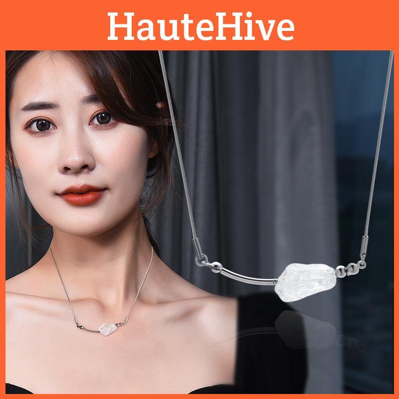 Elegant Long Titanium Steel Crystal Layered Necklace For Women In Trendy Korean Style