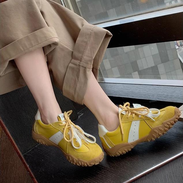 Ballet style 7cm inner height increase Forrest Gump shoes round head lace-up sports dad shoes thick sole soft sole casual German training board shoes