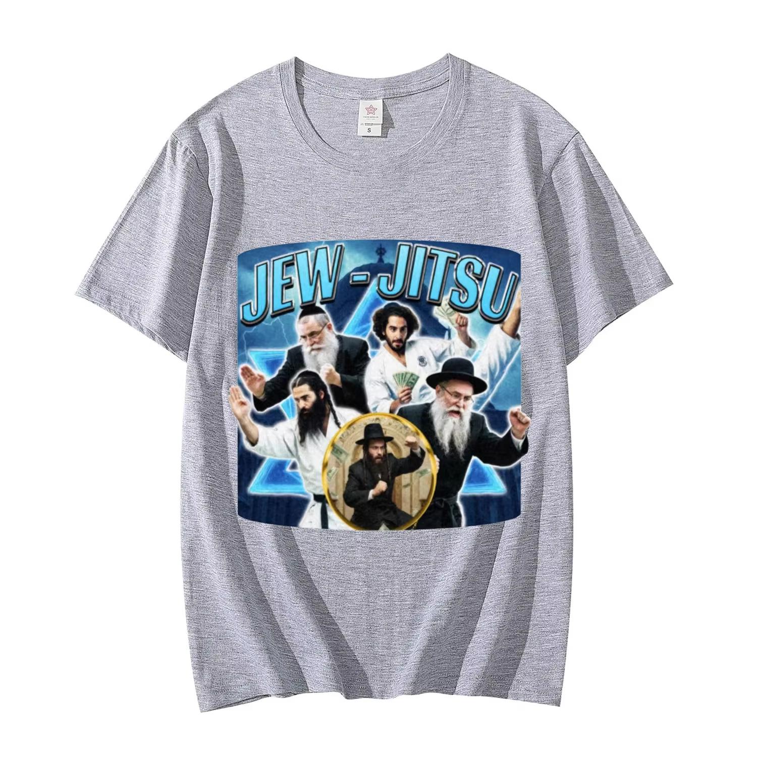 GUOYAN TOP Leuk Joods Jiu-Jitsu Meme bedrukt T-shirt voor mannen retro Y2k T-shirt met lange mouwen modieus en casual 100% katoenen top L