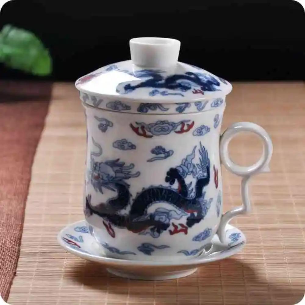 Cupa de ceai ceramică chinezească Jingdezhen porțelan albastru și alb ceașcă personală cu capac filtru întâlnire ceașcă cu bule birou