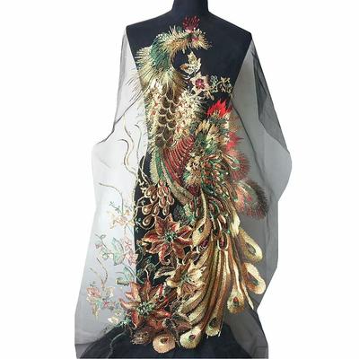 Large Sequined Embroidery Patches DIY 130X60CM Phoenix Birds Applique Embroidery Sequin Lace Applique Wedding Bridal Gown Party