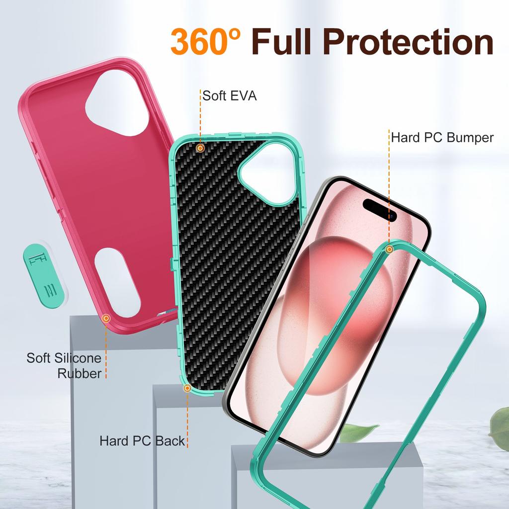 For iPhone 16 Case PC+Silicone+EVA Kickstand Drop-Proof Phone Cover