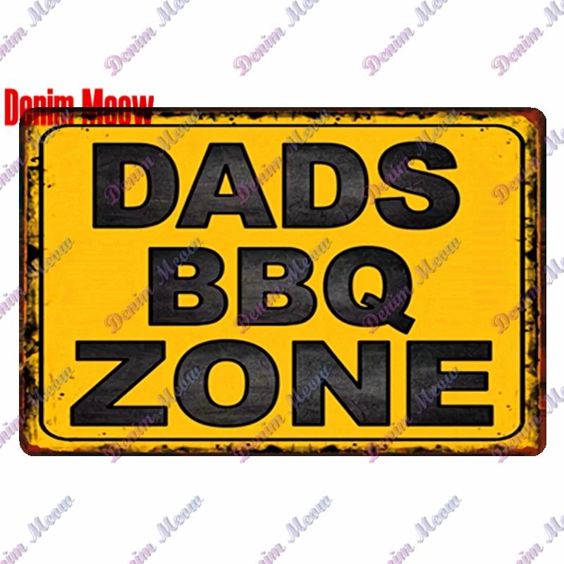 Pancarte Métallique Rétro pour Fête Barbecue Zone BBQ des Papas Temps de Grillade Affiche Décoration Murale pour Bar Pub Cuisine Maison WY