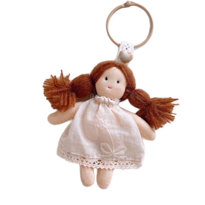 Cute Cartoon Doll In Floral Dress for Woman Girls Pendant Bag Decor Braid Accessory Fabric Plush Toy Decoration Bag Charm