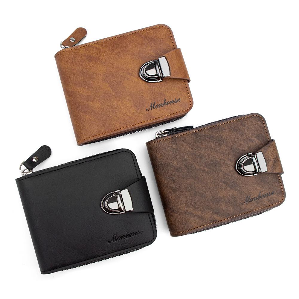 Men's Retro Chain Wallet with Lock Buckle, Multiple Card Slots, Coin Pocket, and Loose-Leaf Design