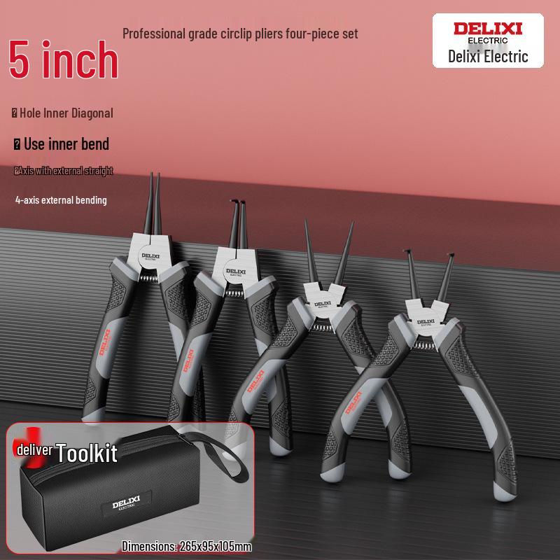 Delixi Industrial Snap Ring & Circlip Pliers Set for Internal/External Use