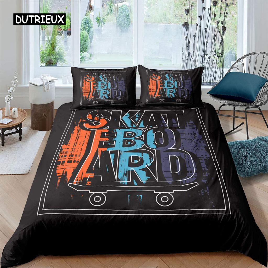 Skateboard Quilt Cover Boys Teens Sports Comforter Cover Microfiber 2/3pcs Graffiti Art Single Size Bed Linen Package Double Size Queen Size King Size