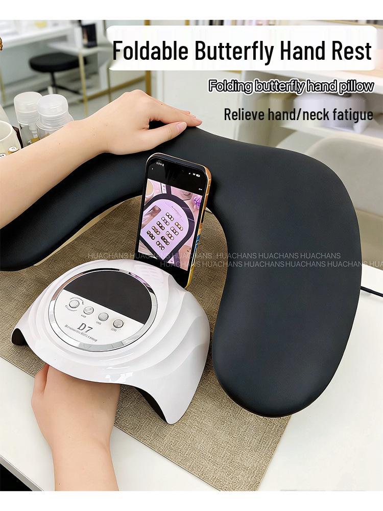 Russian-Style Foldable U-Shaped Leather Manicure Hand Rest with Butterfly Design