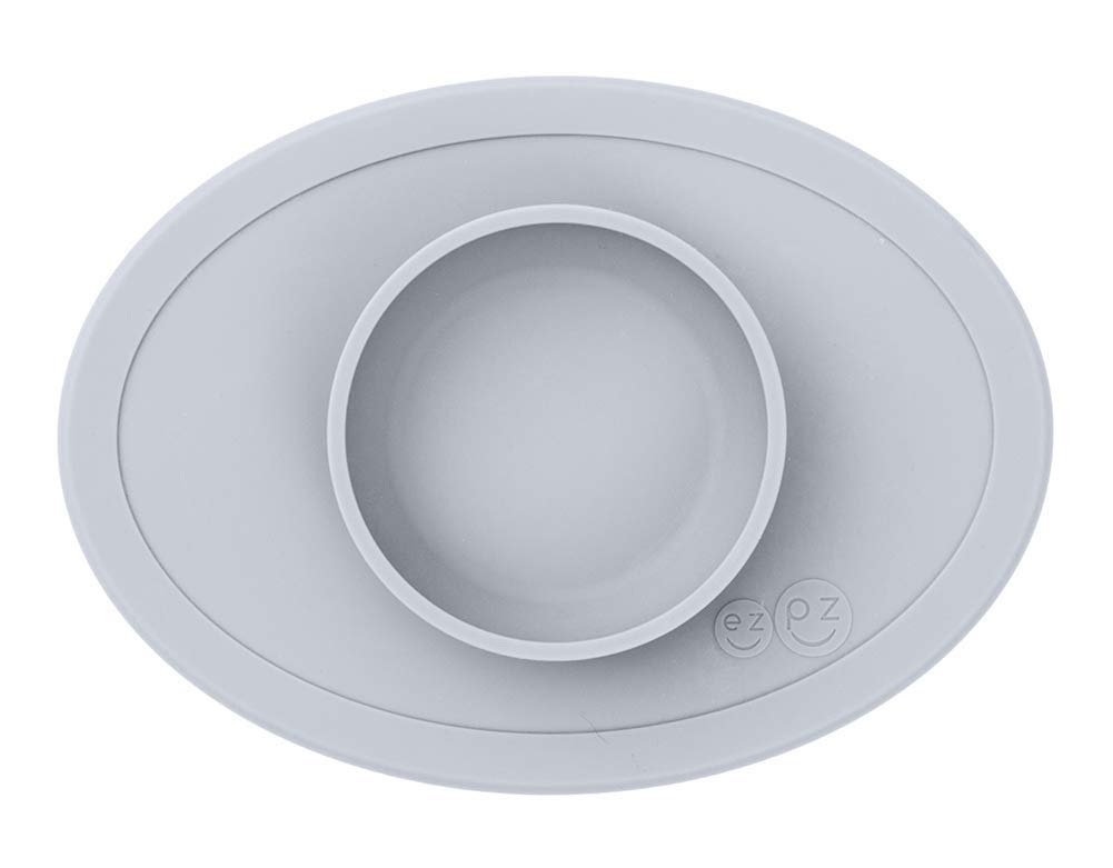 ezpz Fast Food Baby Baby Silicone Mat (Easy Peezy) Set, Food, Non-Slip Tableware, Dishes, (Light Gray)