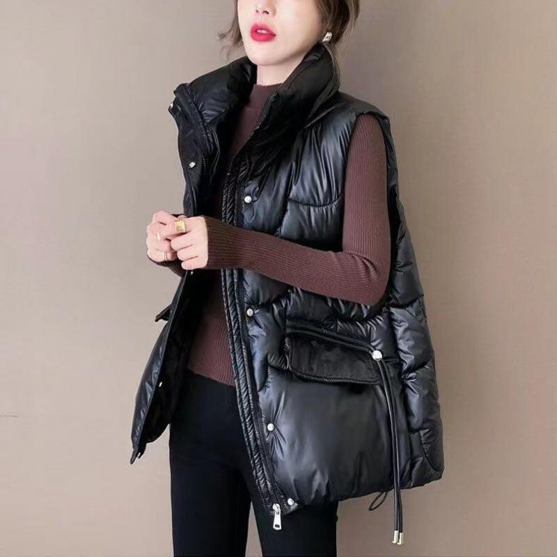 Thickened Down Cotton Vest for Women In Autumn and Winter New Fashion Trend Foreign Style Vest Bright Surface Wash Free Vest Cotton Jacket