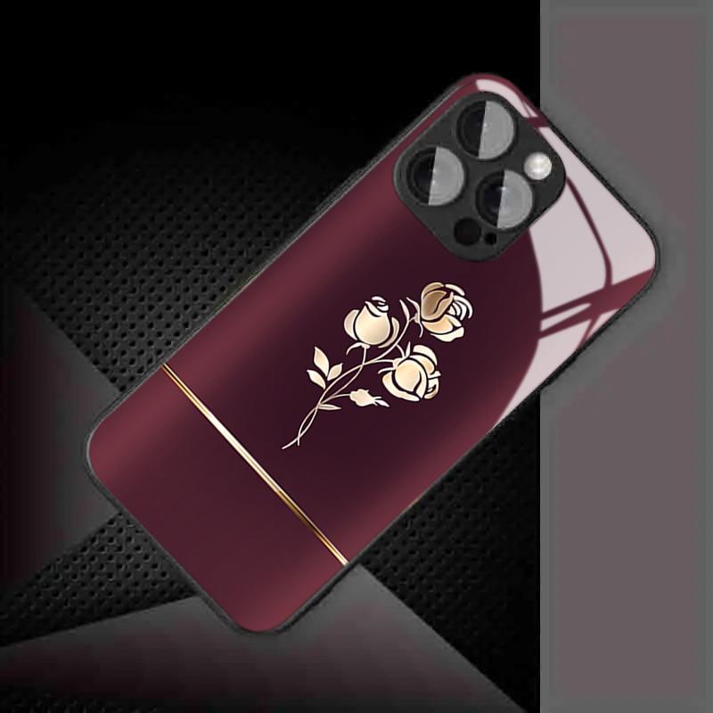 Red Base Gold Rose Tempered Glass Phone Case For Samsung Galaxy S26 Ultra S25 Plus S24 S25 Ultra 5G S23 FE Lens Protect Cover