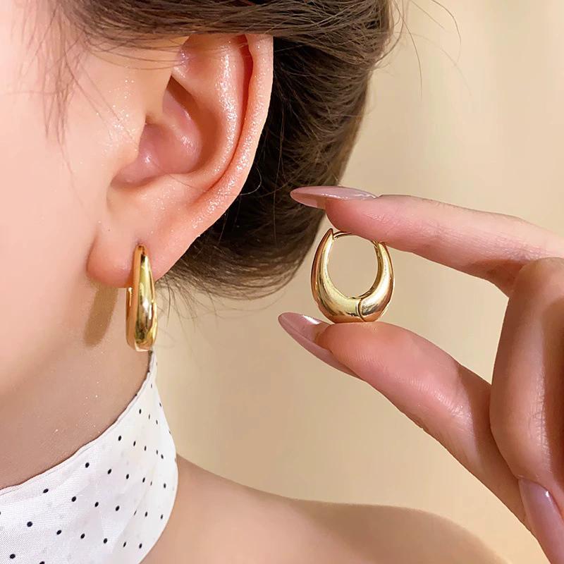 925 Silver Chunky Hoop Earrings for Women Geometric Circle Punk Ear Jewelry Party Gifts New