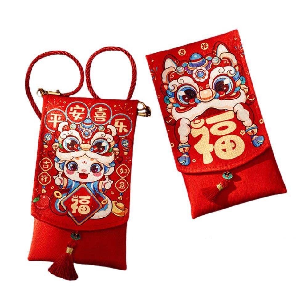 Chinese New Year Fabric Red Envelop Blessing Words Change Gifts Shoulder Bag New Year