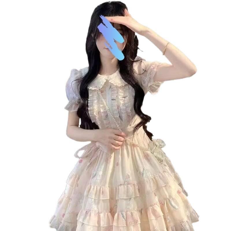 Puffärmel süß niedlich frisch Sommer Mittelschule Oberschule Schülerin Lolita geblümt Prinzessin Rock