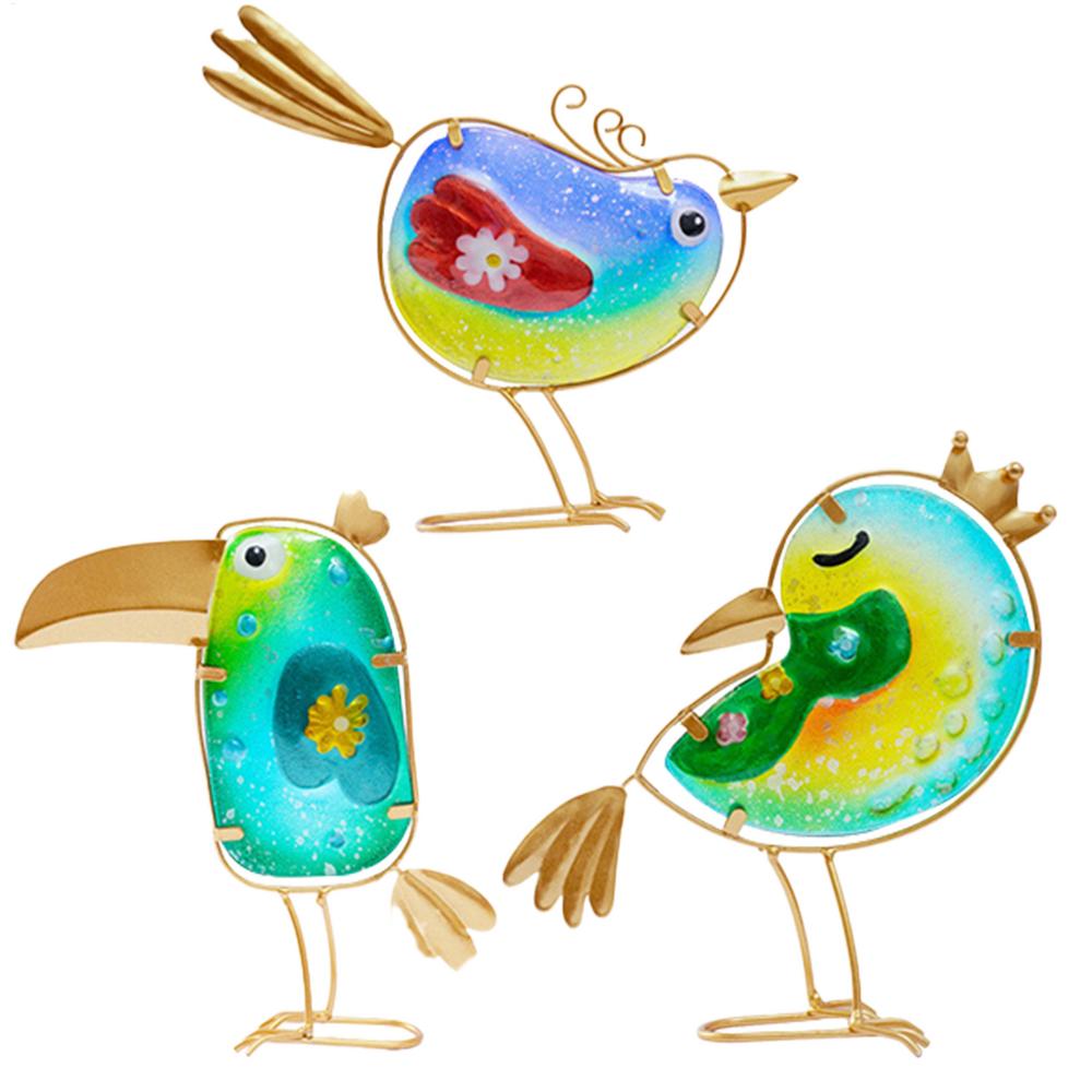 

Красочные Металлические Стеклянные Птицы Скульптурный Набор из 3 Садовые Художественные Статуи Весенние Уличные Фигурки Животных Металлические Поделки Домашнее Украшение
