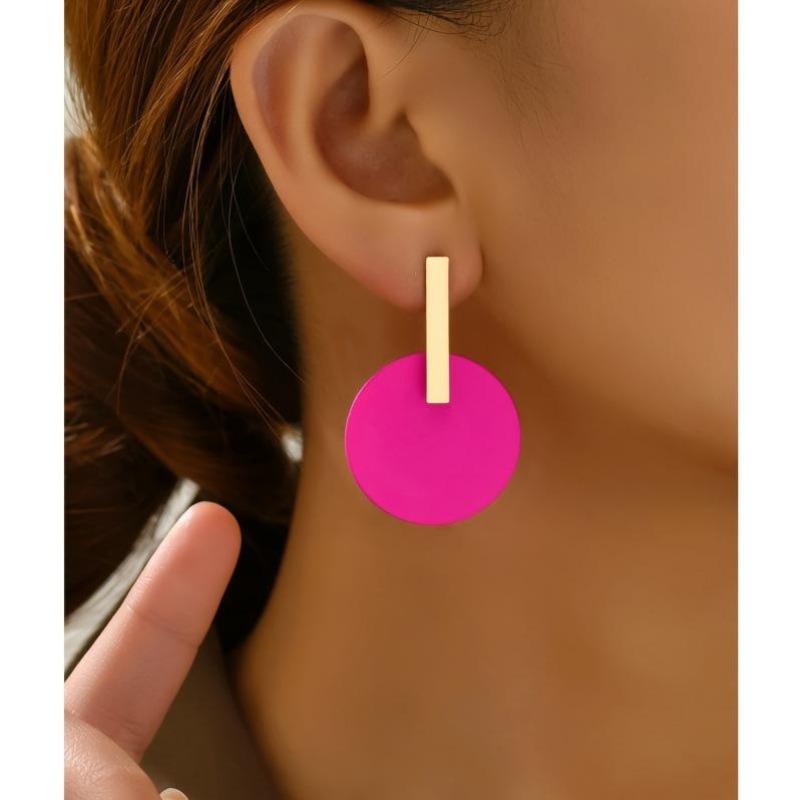 Fashion versatile temperament new geometric square round pendant earrings three-dimensional earrings earrings