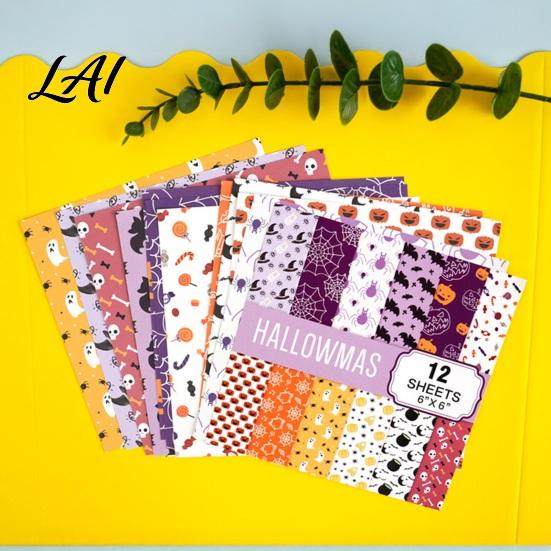 Fun Halloween Paper Set 12 Sheets Scrapbook Set 6x6in Double-Sided Craft Paper Pumpkin Crafting Supplies Ghost Bat Pattern Decorative for