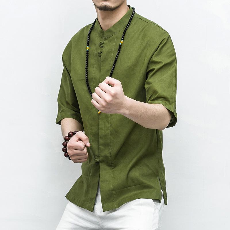 Men's Plus Size Chinese Style Linen Short Sleeve Shirt with Frog Buttons - Summer 2017 Collection