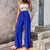 Women's Drawstring Elastic Waist Textured Crinkle Wide Leg Pants Loose Fit Casual Summer Beach Trousers