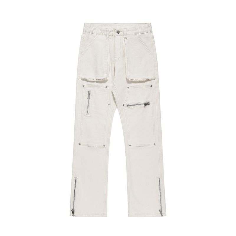 Gofb High Street Vibe Style Pants with Unique Design, Micro-Flared Lumberjack Workwear Functional Zipper Jeans for Men and Women