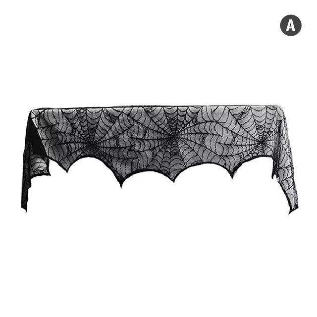Halloween Decoration Lace Spider Web Skull Tablecloth Black Fireplace Shawl Scarf Spider Web Fireplace Curtains Decoration Cloth