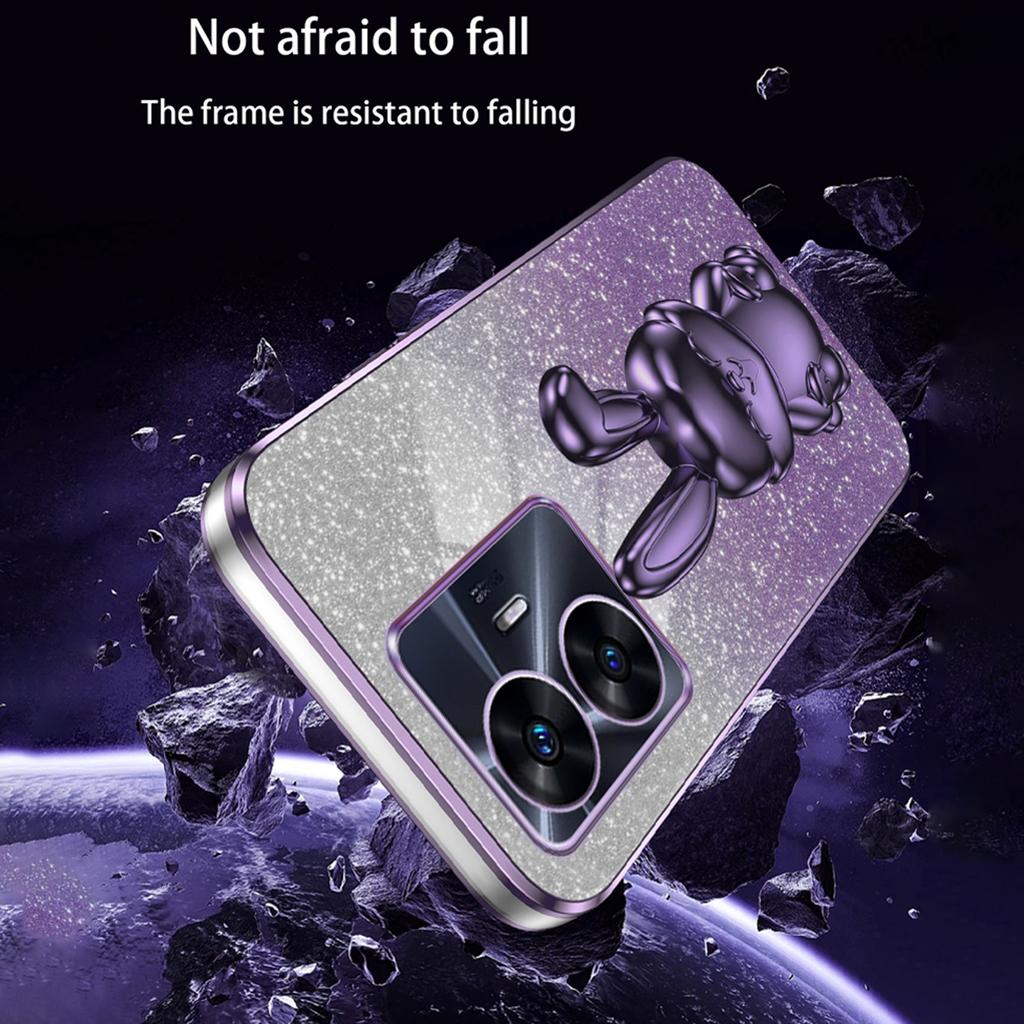 Phone Cover for Realme C55 Cartoon Rabbit Electroplating PC+TPU Case with Kickstand