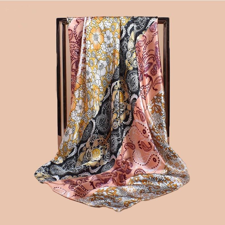 High Quality Silk Scarf Scarf Top Headwraps Women Four Seasons Hair Scarves Hijab Foulard Luxe Bandana Femme Headscarf 90*90Cm