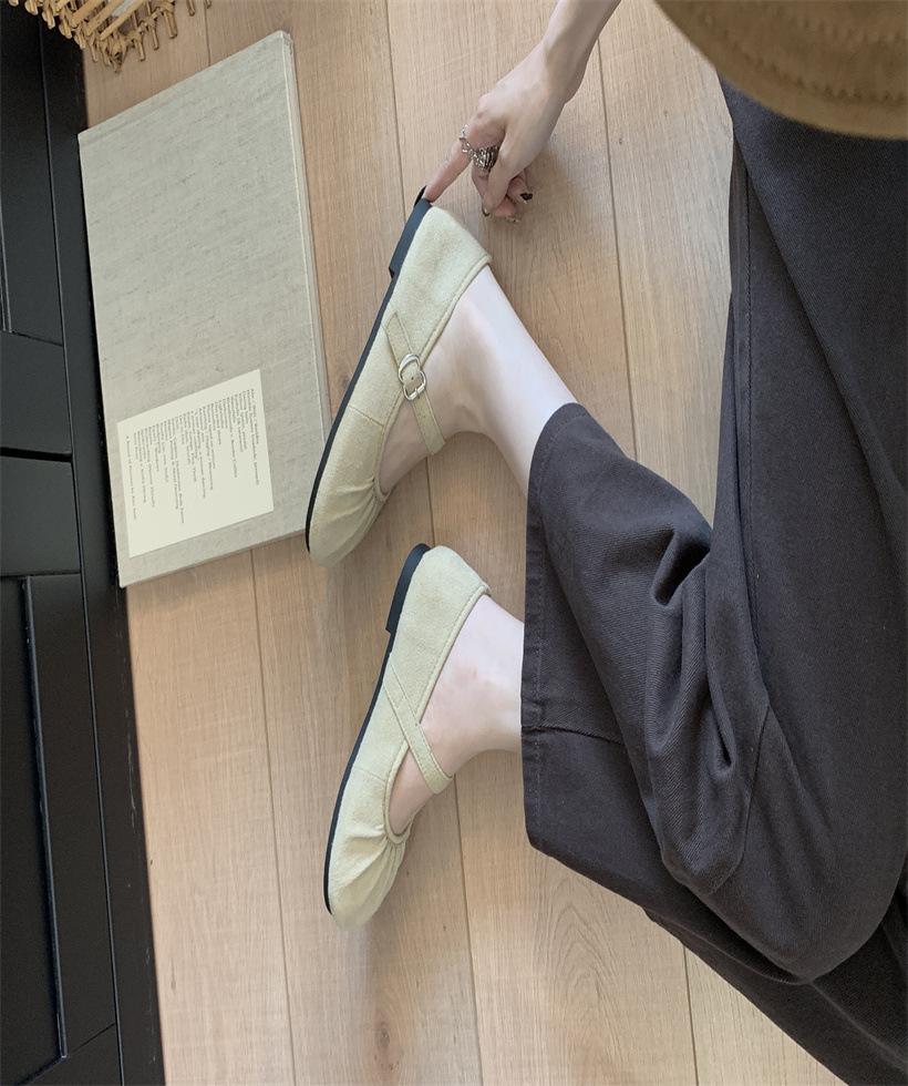 

Туфли Мэри Джейн для женщин, 2025 новинка, французские элегантные плиссированные с круглым носком с мелким вырезом, плоские балетки 39 абрикосовый