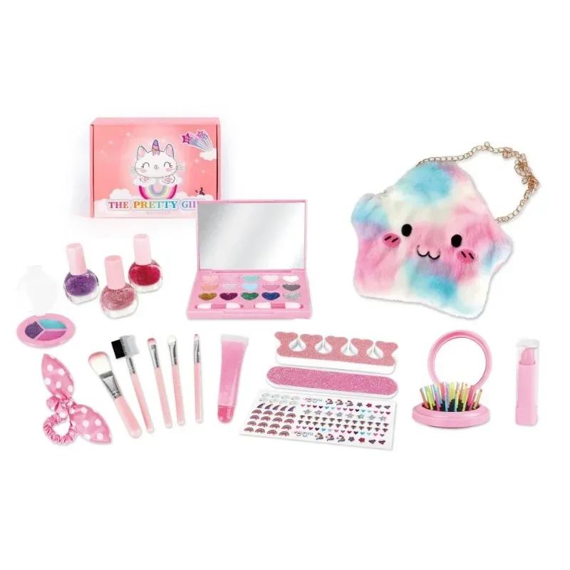 Cosmetics Toy Set Children Make Up Set Safe Washable Princess Beauty Pretend Play Toys Set Bag Nail Polish Real Makeup Kit