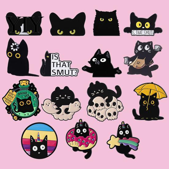 Versatile Cat Decoration Pin Black Themed Brooch, Anti-Rust Lightweight Lapel Pin, Cartoon Badge Accessories for Clothing Bag Party Jewelry