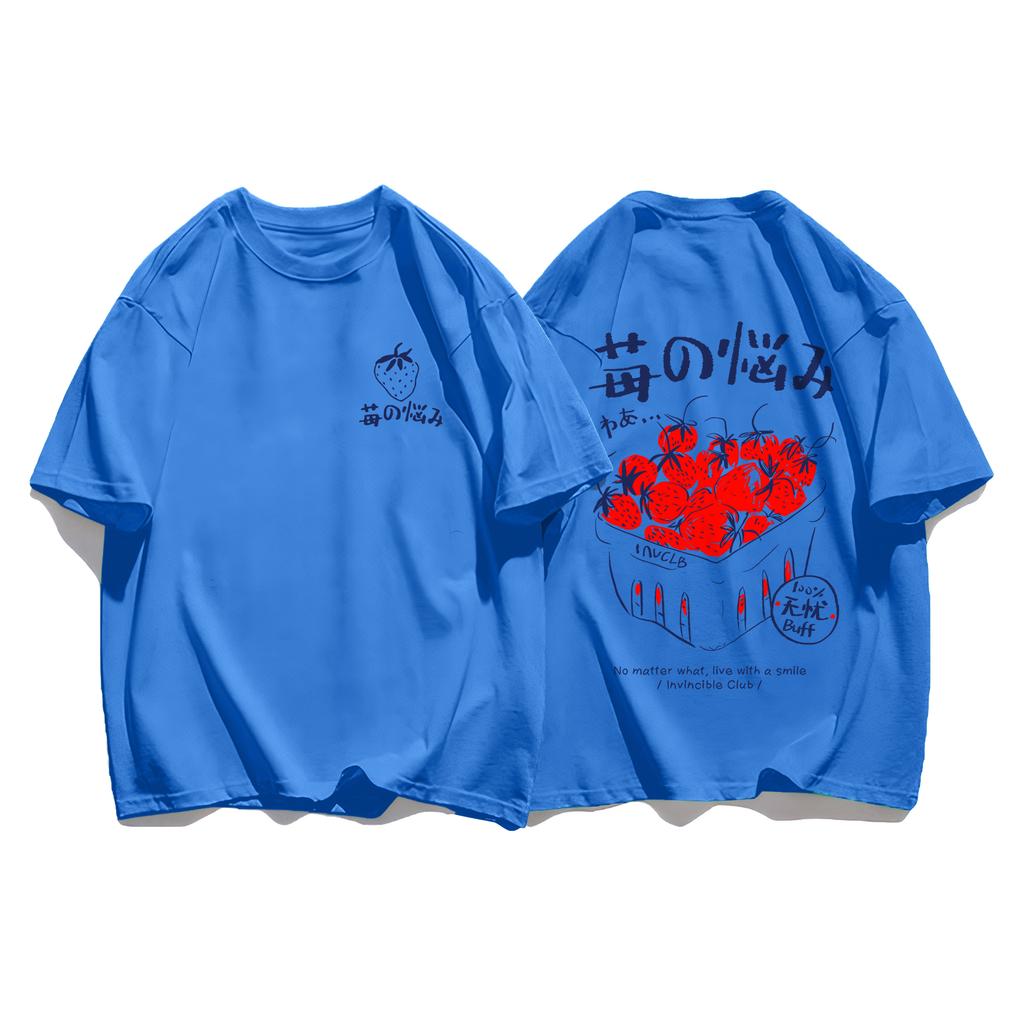Art Text Strawberry Creative Women T-Shirt Loose Hip Hop Streetwear Fashion New Clothing Female All-Mtach Comfortable Cotton Top