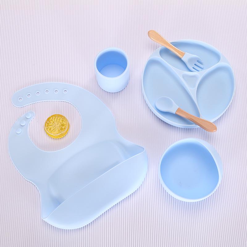 Silicone Baby Tableware Set: Non-slip Bowl, Bib, Plate, Fork & Spoon - Food Grade Material