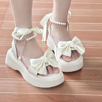 Korean Version of Princess Holiday Sandals Women's Summer Bow Platform Fairy Style with Skirt Roman Shoes