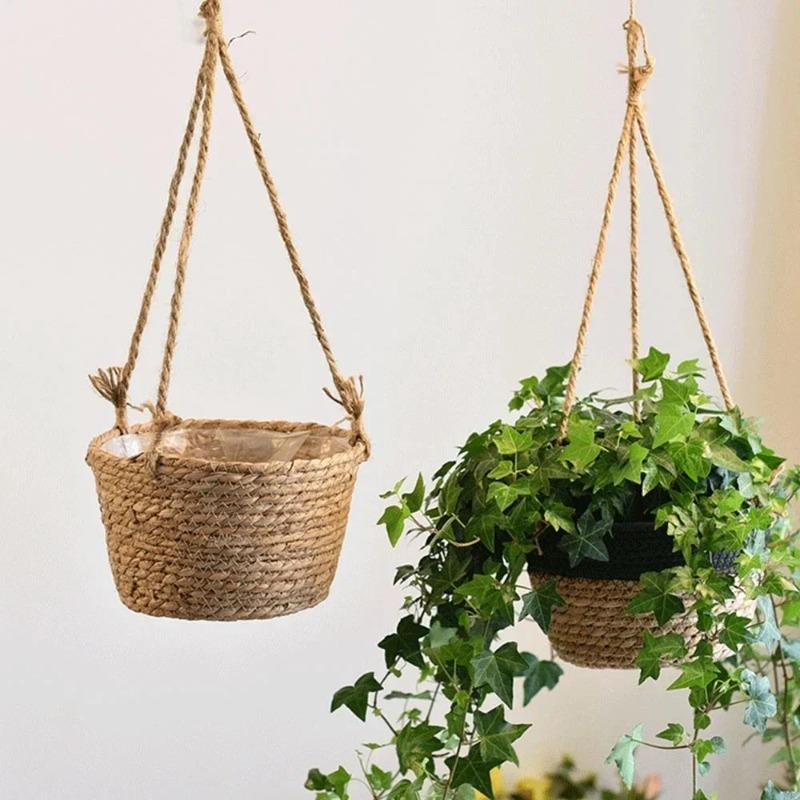 Home Decor Garden Plant Storage Basket Hanging Flower Pot Woven Indoor Outdoor Flower Pot Rack Lace Plant Hanger